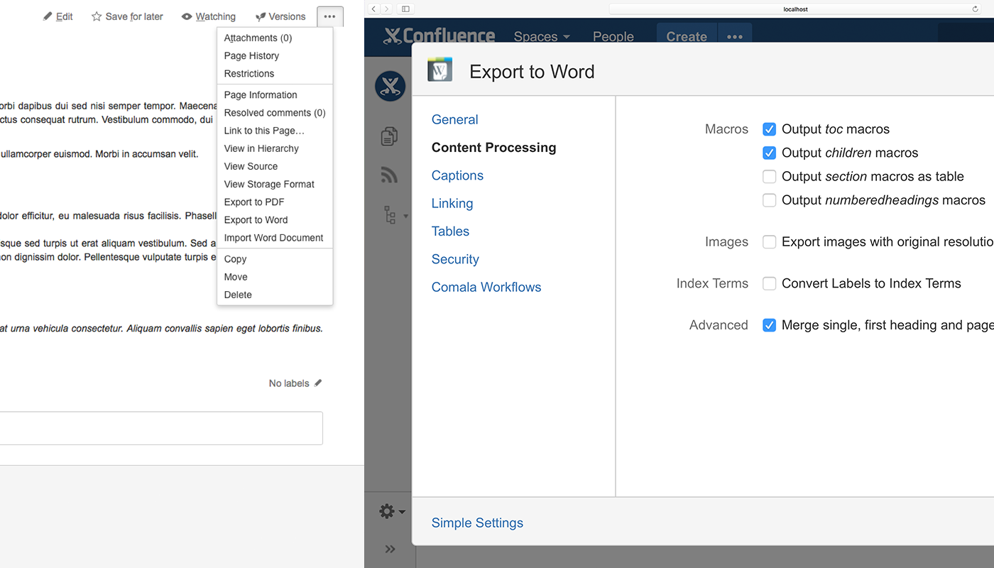 Style formatting in Confluence's Word exporter VS Scroll Office