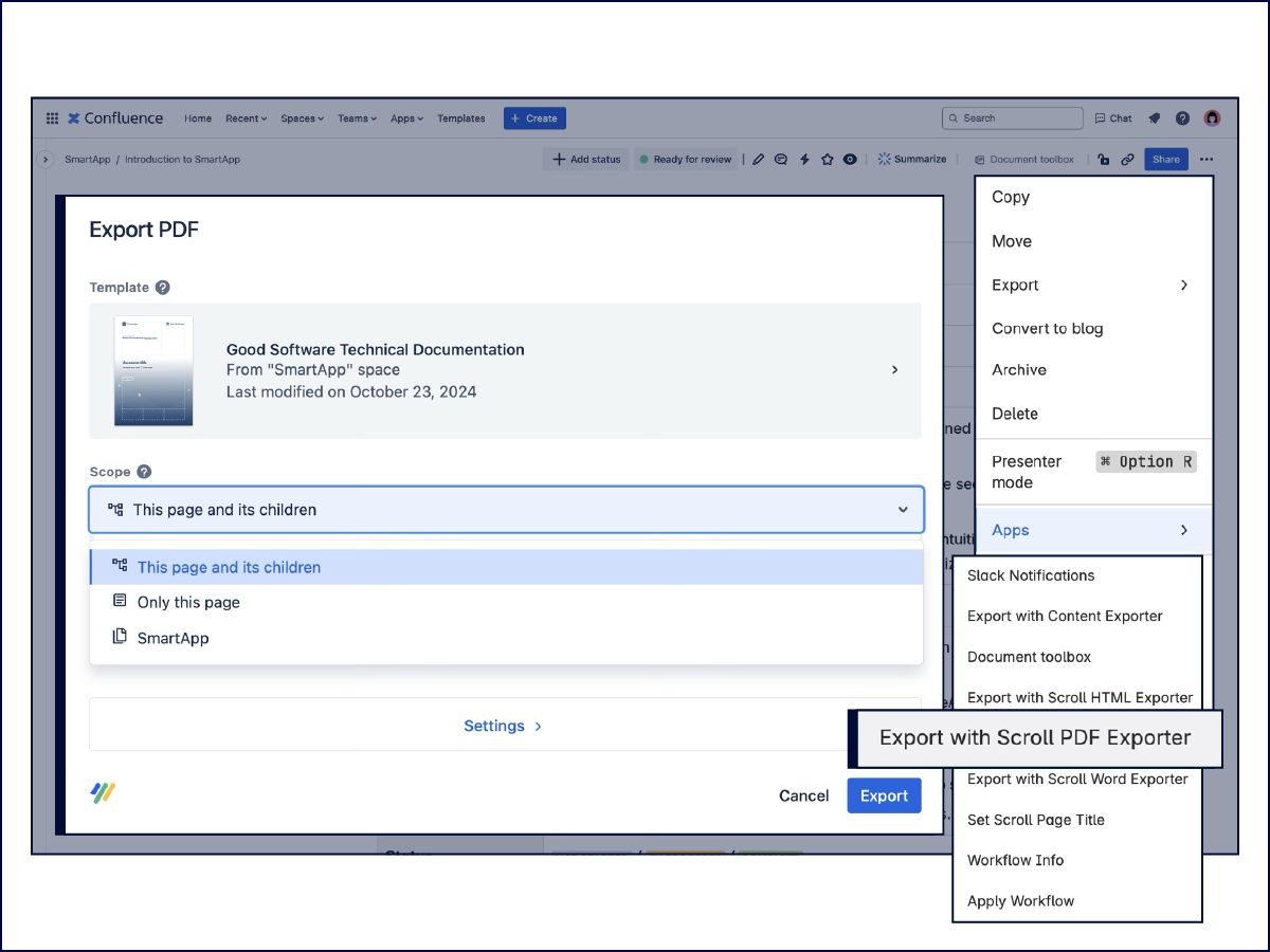 Export PDFs Effortlessly from Confluence Illustration